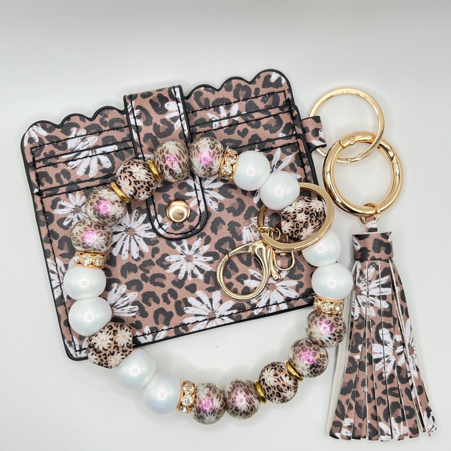 Leopard Daisy Jeweled Wristlet w-Wallet